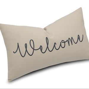 Embroidered “Welcome” Lumbar Pillow